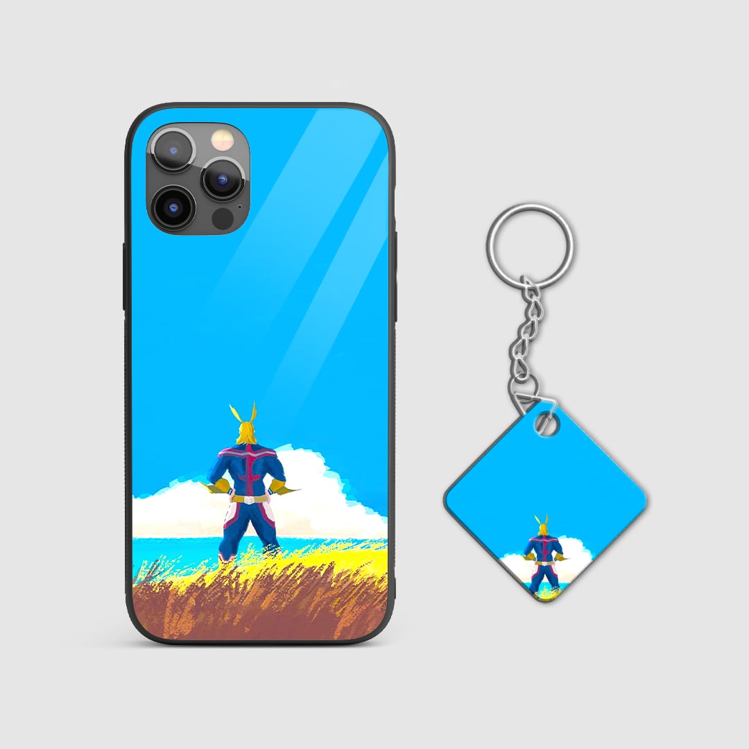 Durable My Hero Academia All Might phone case anime artwork with Keychain