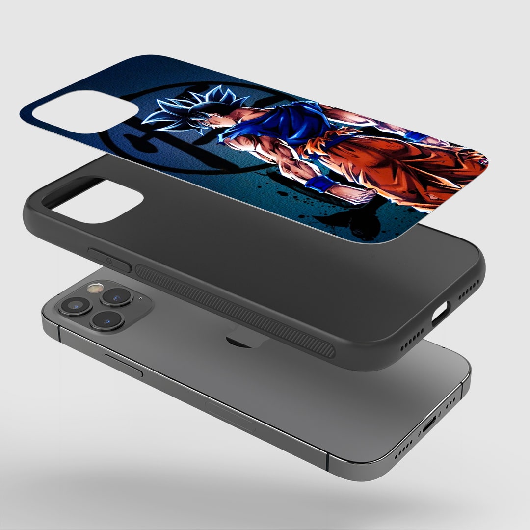 Angled view of Comic Goku Silicone Armored Phone Case with colorful Goku comic design