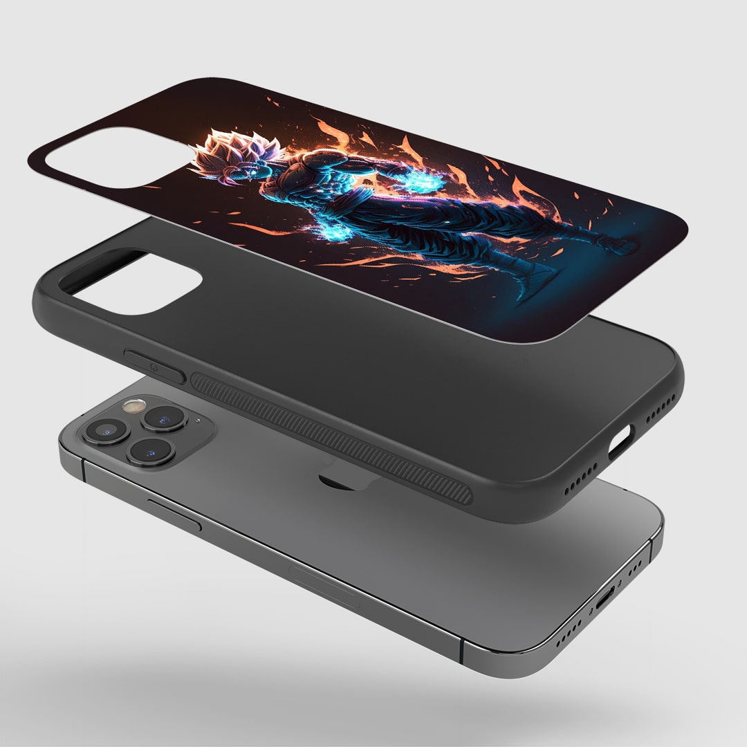 Angled view of Goku Angry Silicone Armored Phone Case with Goku battle design
