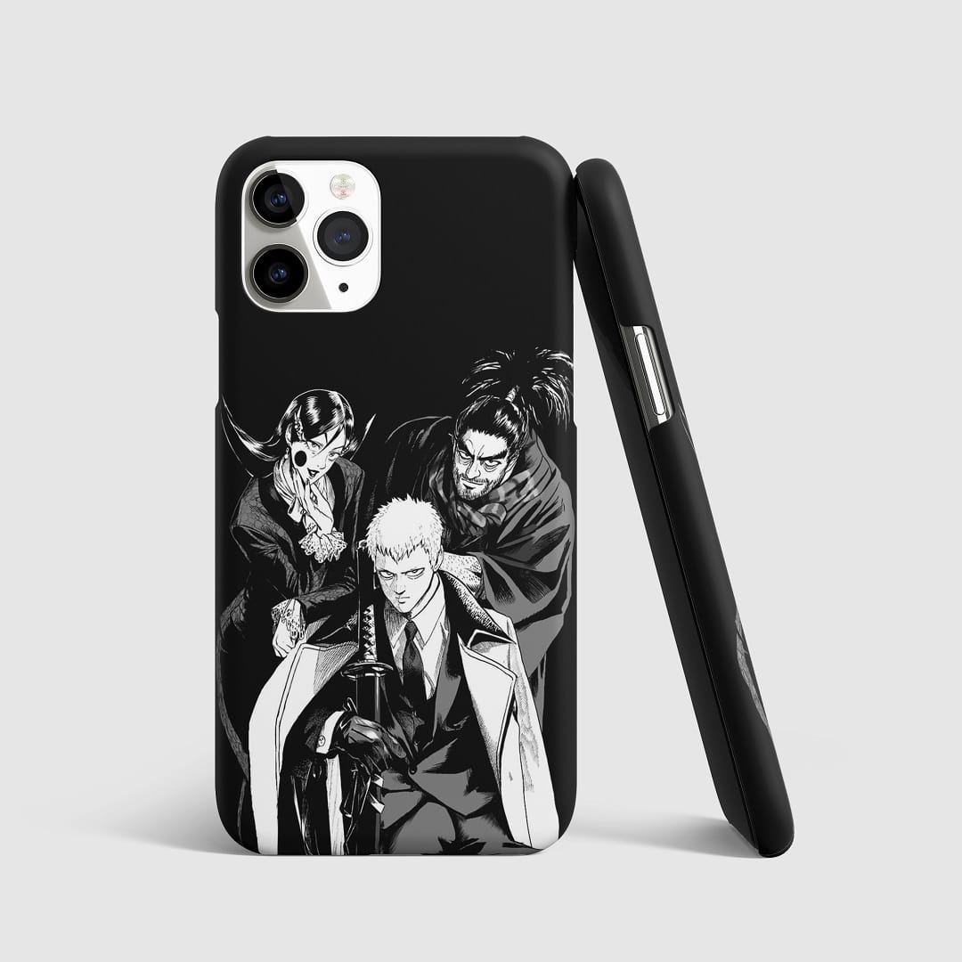 Striking artwork of Atomic Samurai and his disciples from "One Punch Man" on phone cover.
