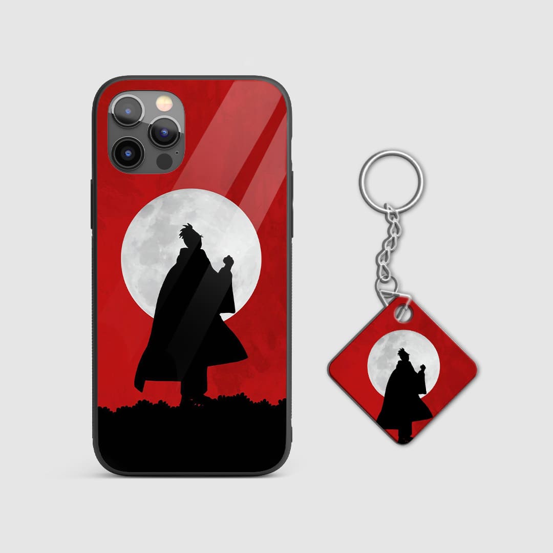 Tranquil design of the white moon on a durable silicone phone case with Keychain.