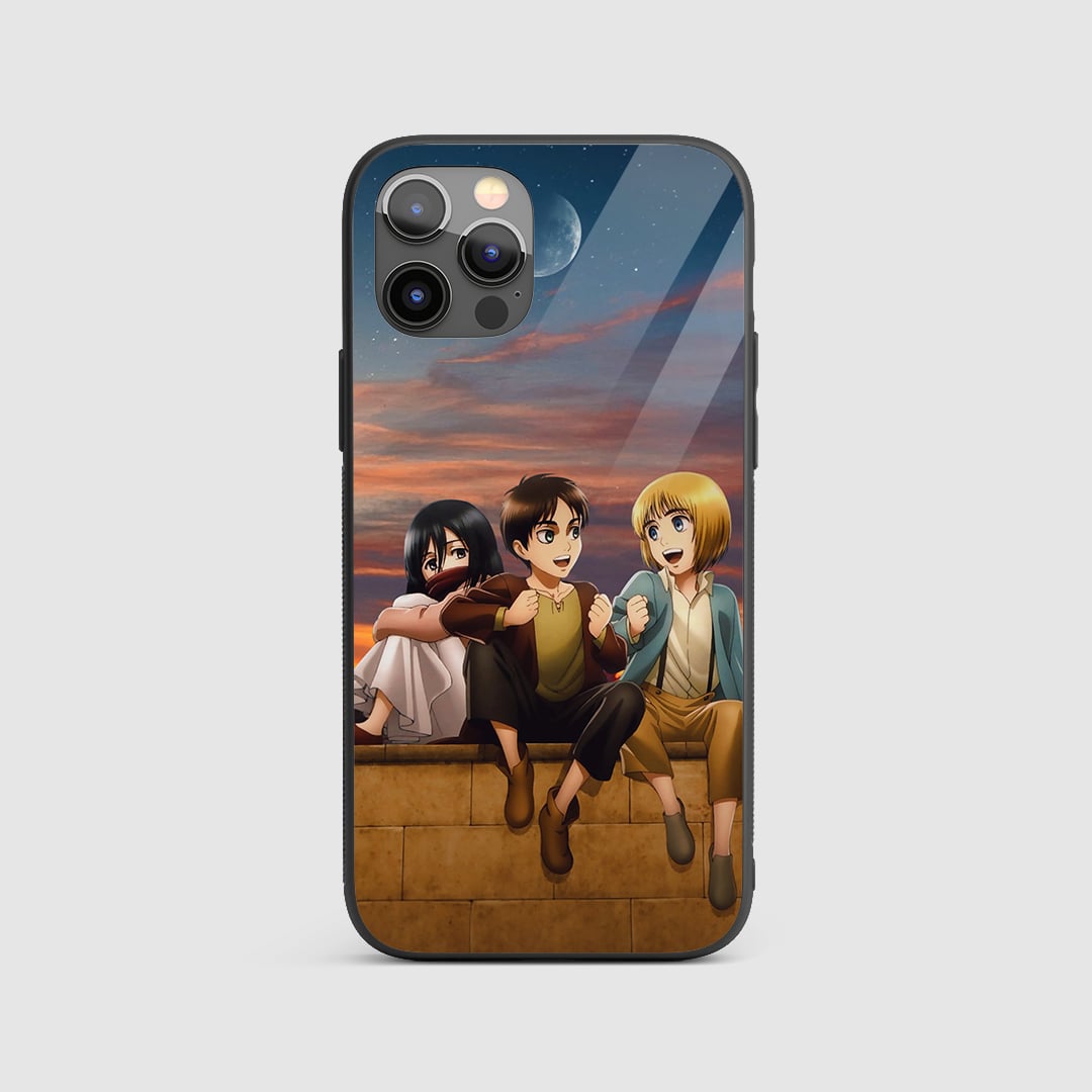 Attack On Titan Trio Silicone Armored Phone Case featuring Eren, Mikasa, and Armin.
