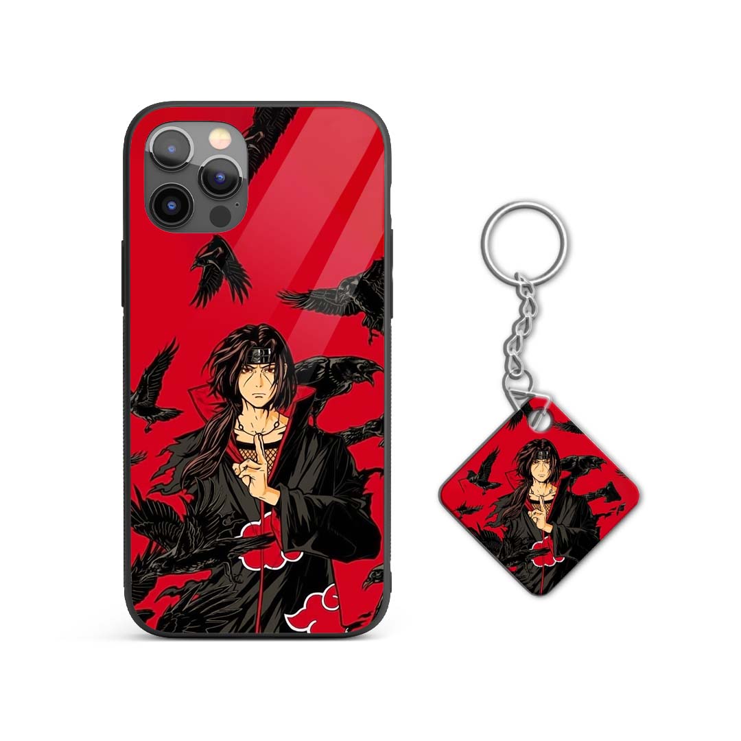 Back view of Itachi Crow Clone Silicone Armored Phone Case highlighting durable silicone with Keychain.