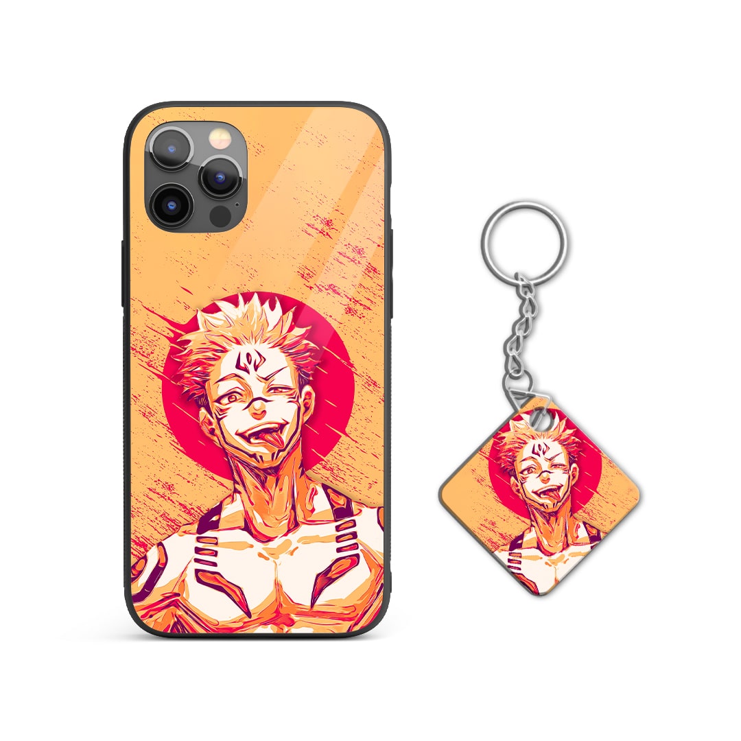 Back view of Ryomen Sukuna Pastel Silicone Armored Phone Case highlighting durable silicone with Keychain.