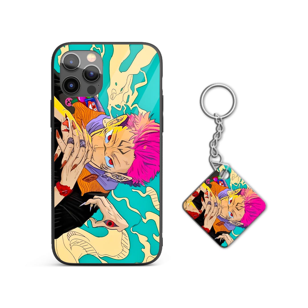 Back view of Yuji Itadori Cool Silicone Armored Phone Case highlighting durable silicone with Keychain.