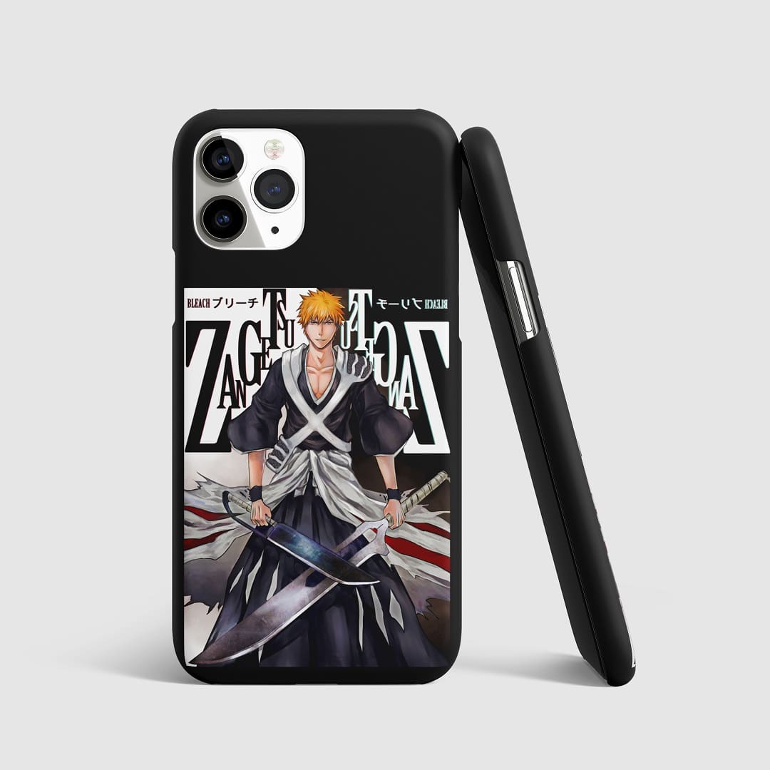 Striking artwork of Zangetsu from "Bleach" on phone cover.