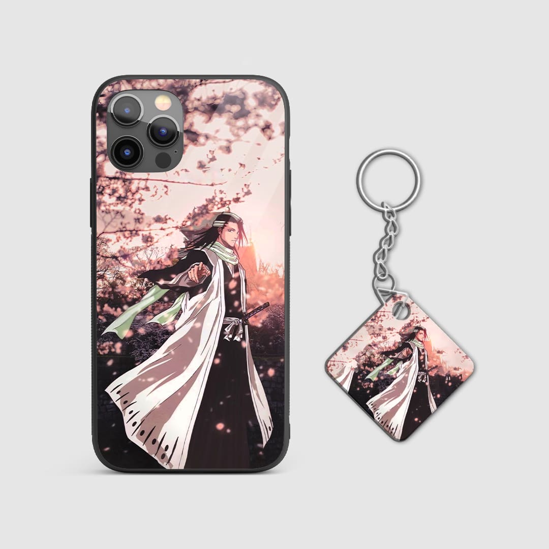 Elegant design of Byakuya Kuchiki from Bleach on a durable silicone phone case with Keychain.