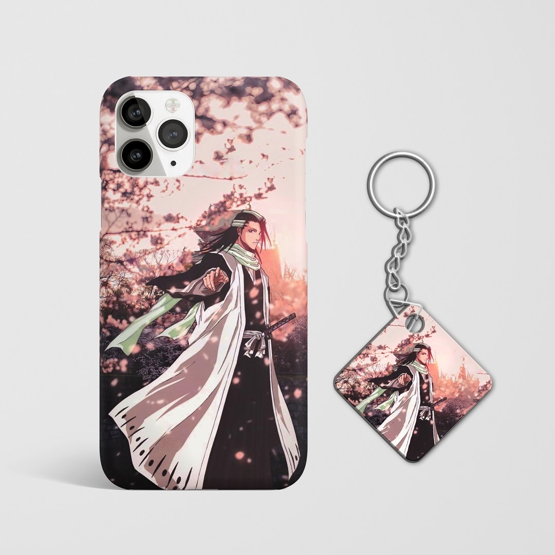 Close-up of Byakuya Kuchiki’s calm expression on phone case with Keychain.