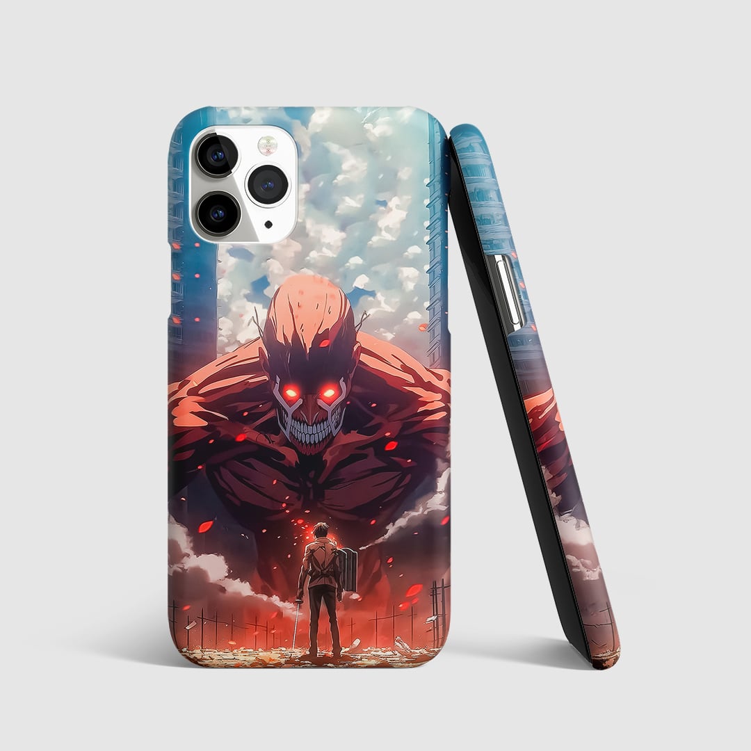 Colossal Titan Phone Cover with fiery AOT titan artwork.