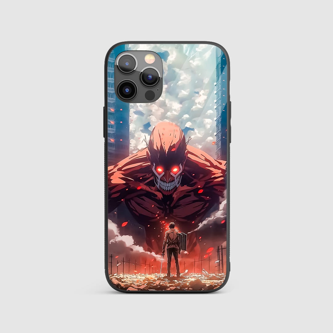 Colossal Titan Silicone Armored Phone Case front view with fiery art.