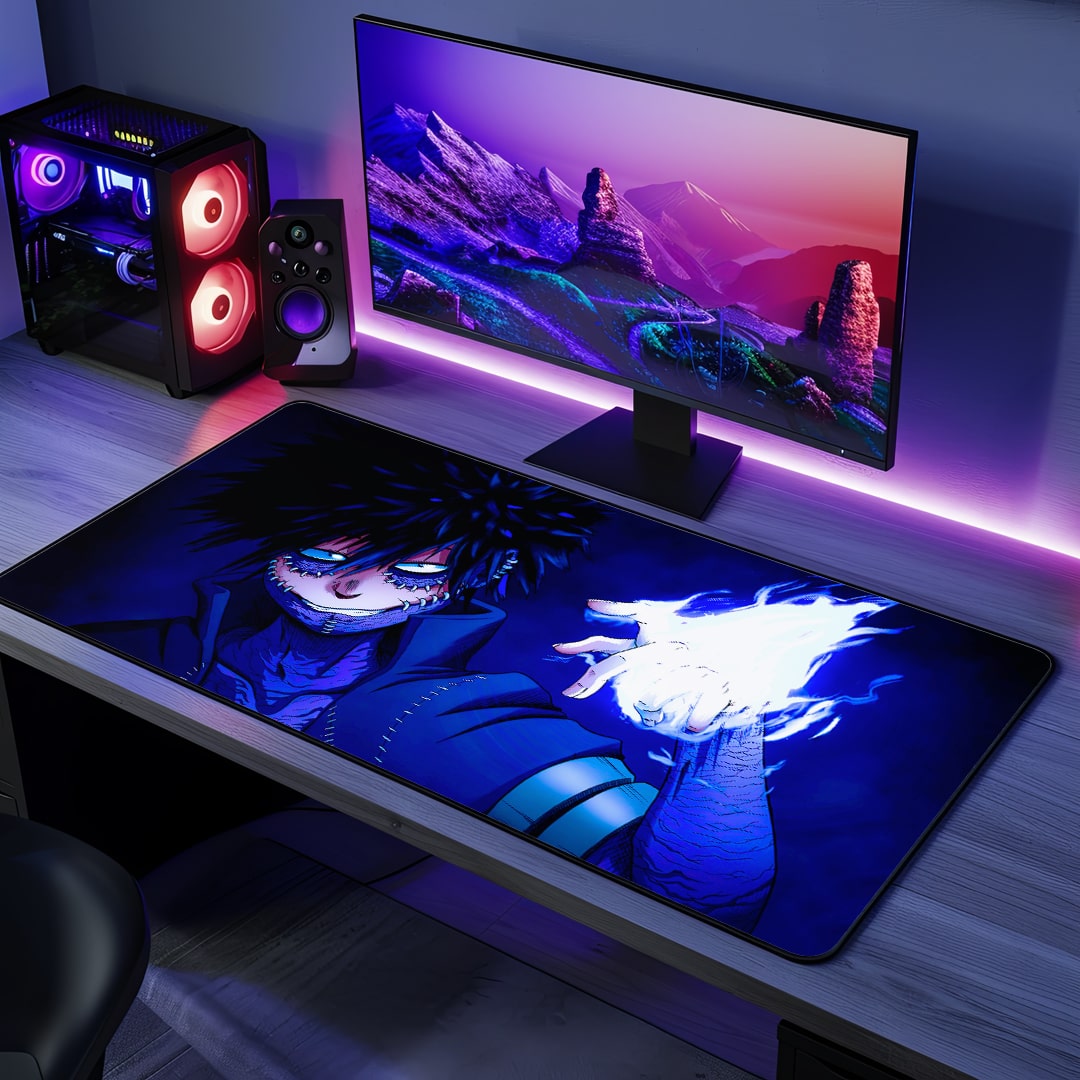 Dabi blue flame anime desk mat top view