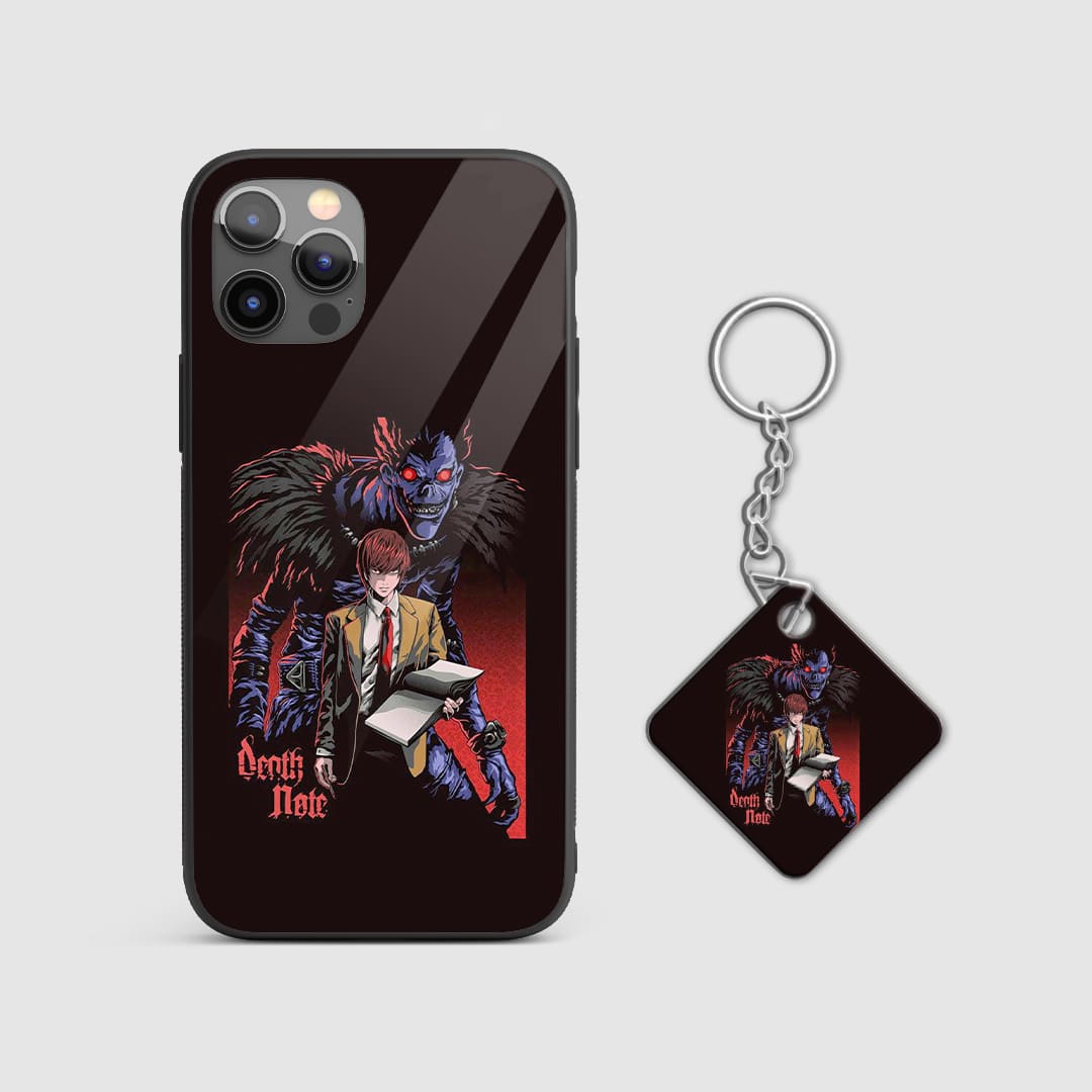 Elegant black and white design of Death Note elements on a durable silicone phone case with Keychain.