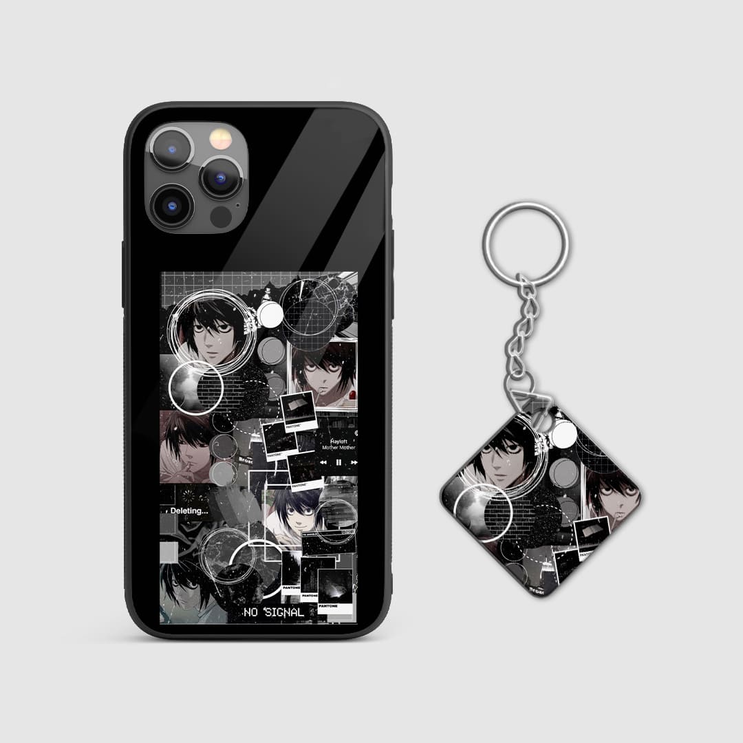 Artistic collage of Death Note characters on a durable silicone phone case, reflecting the series' dark themes with Keychain.