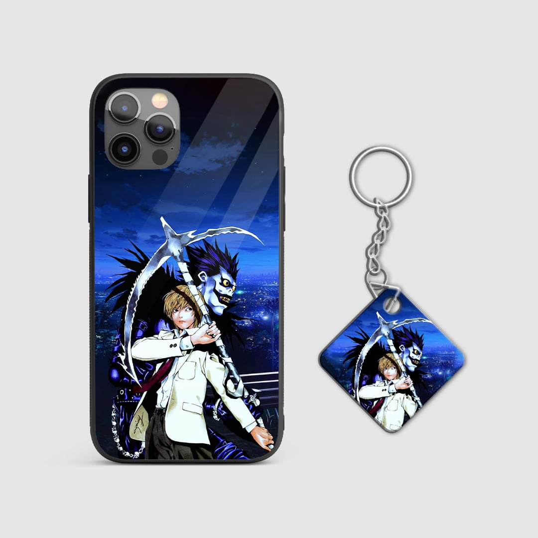 Detailed graphic design featuring key Death Note characters on a robust silicone phone case with Keychain.