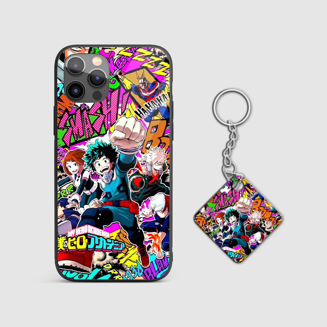 My Hero Academia manga-style Deku phone case with Keychain