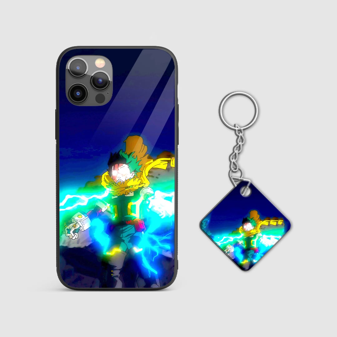 Durable My Hero Academia Deku lightning aura phone cover with Keychain