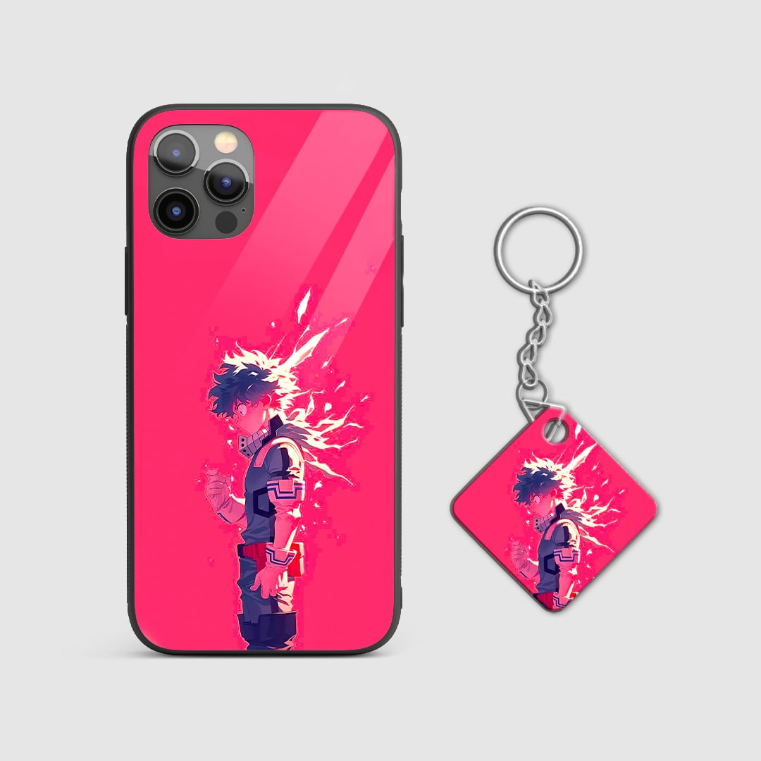 Durable My Hero Academia Deku phone case red glow design with Keychain