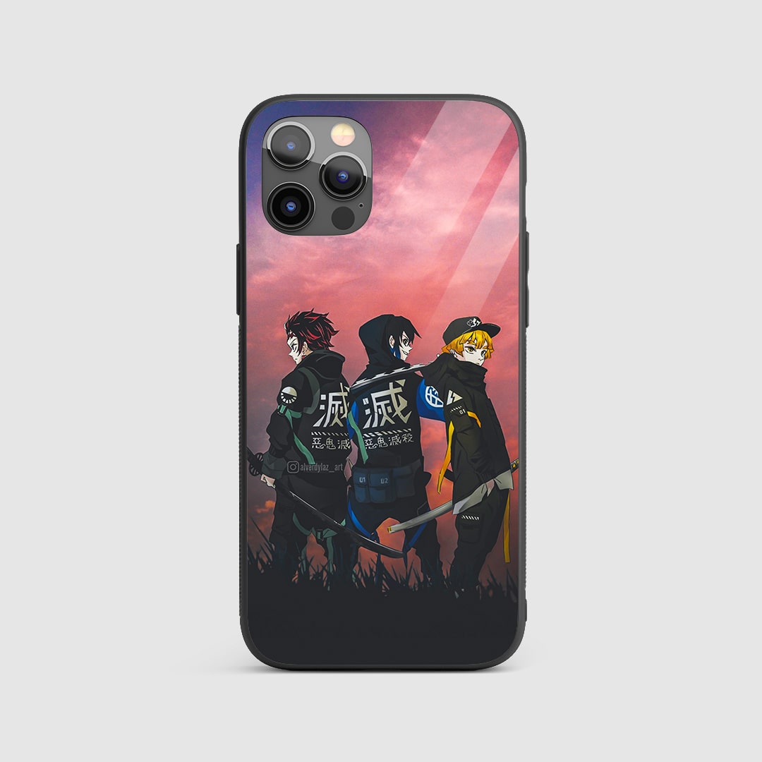 Demon Slayer Aesthetic Silicone Armored Phone Case featuring beautiful artwork from the series.