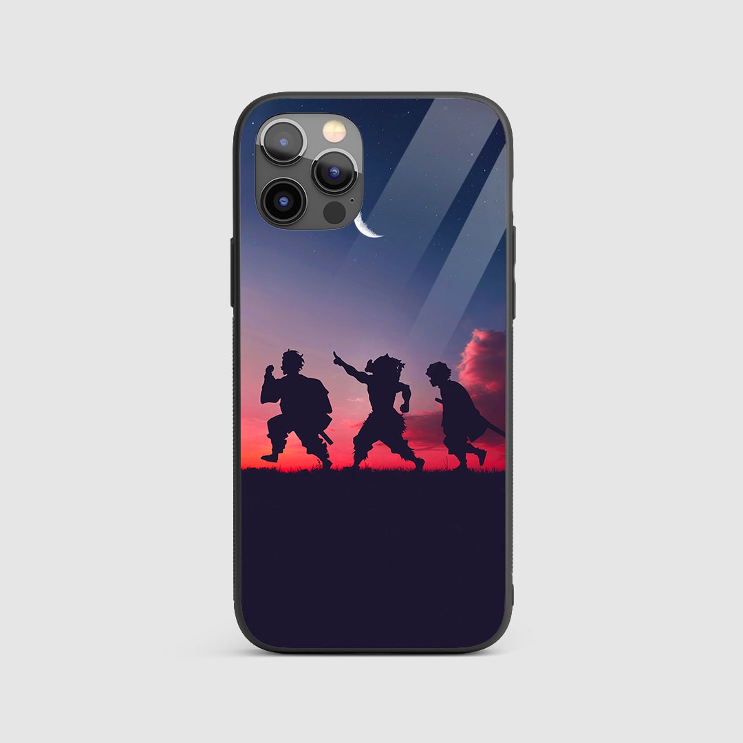 Demon Trio Aesthetic Silicone Armored Phone Case featuring artwork of Tanjiro, Nezuko, and Zenitsu.