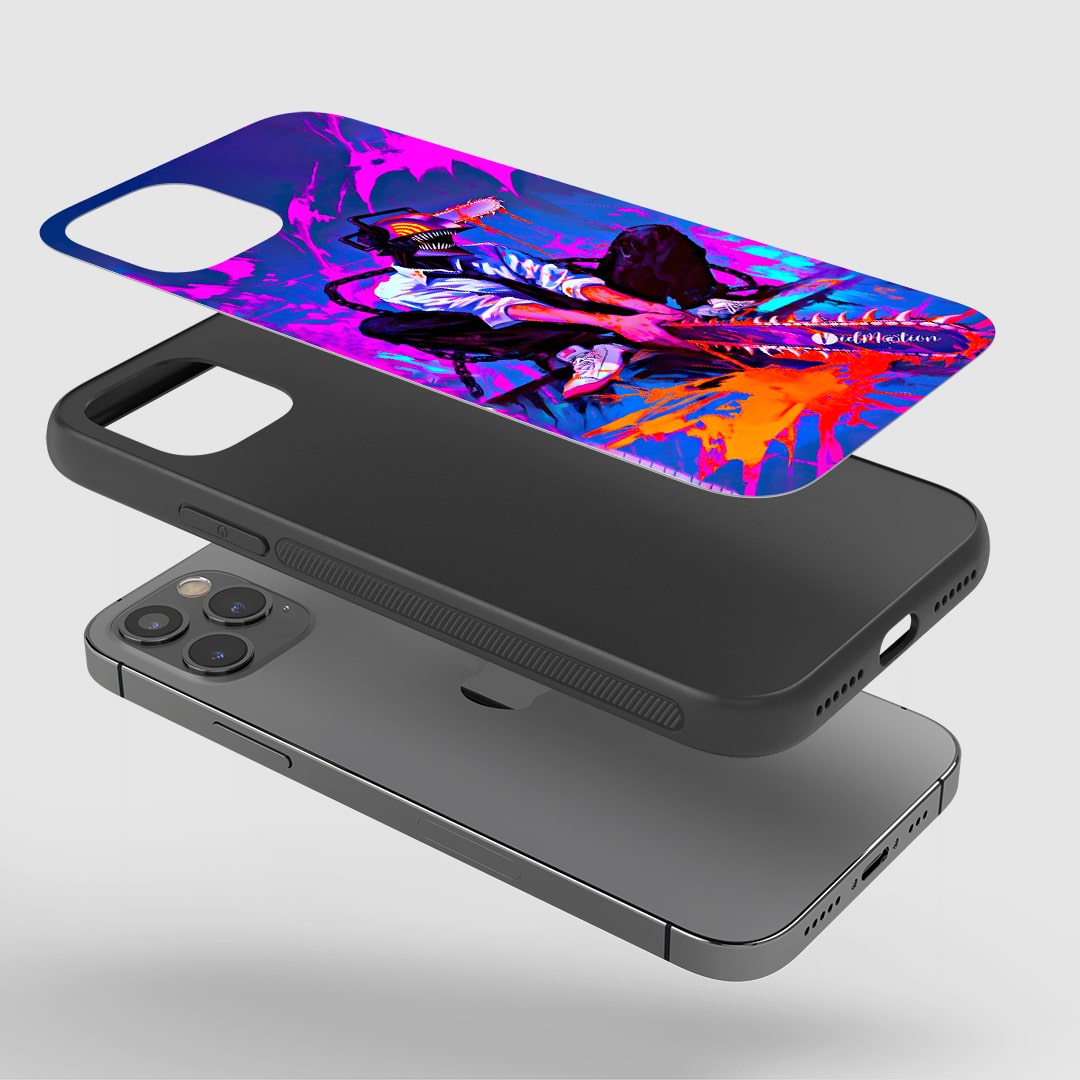 Close-up of durable Denji Chaos Splash silicone phone cover