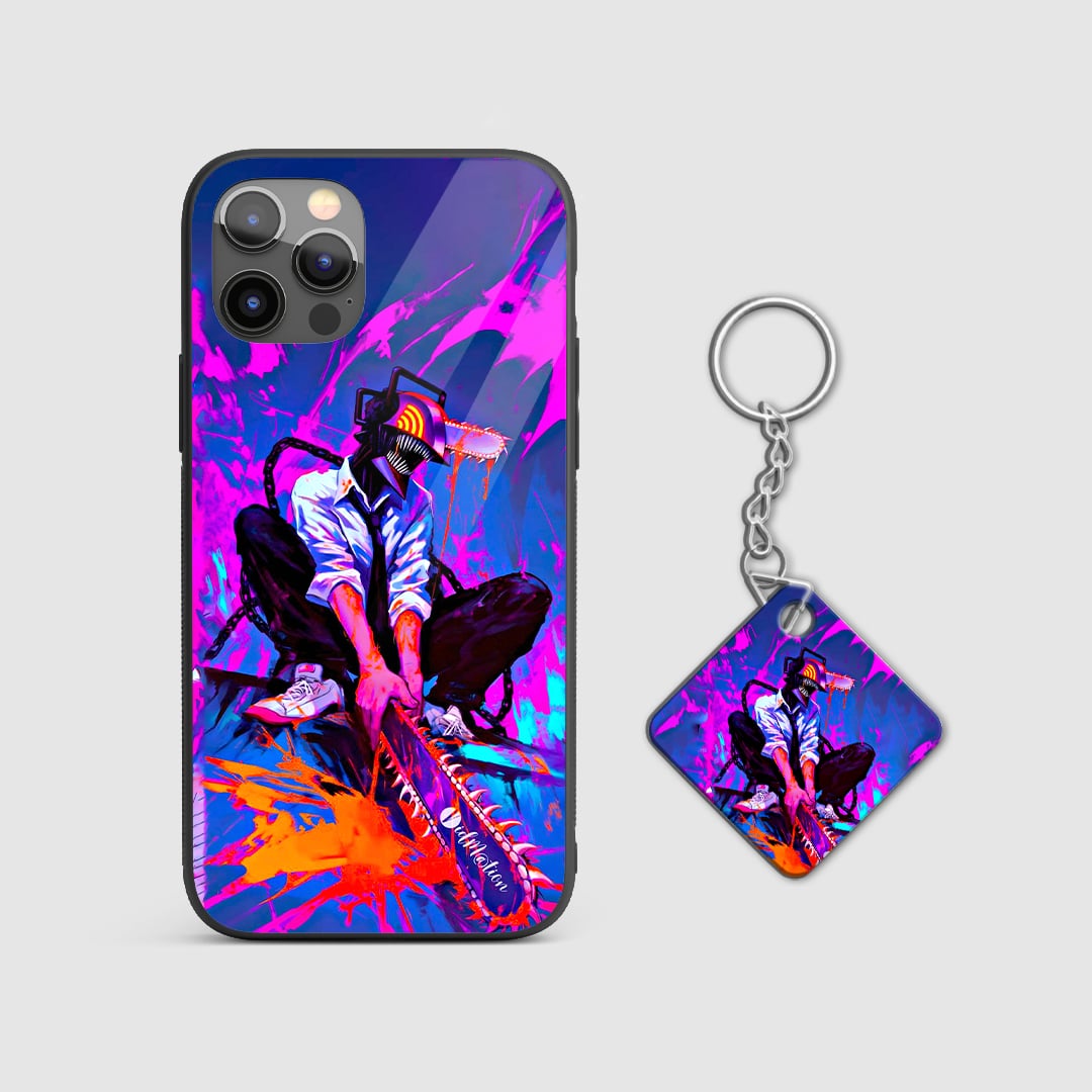 Back design of Chainsaw Man Denji Chaos Splash armored case with Keychain