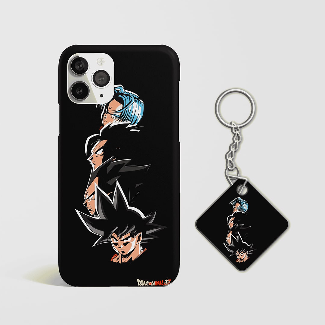 Back view of Dragon Ball Super Phone Cover featuring DBS characters with Keychain.