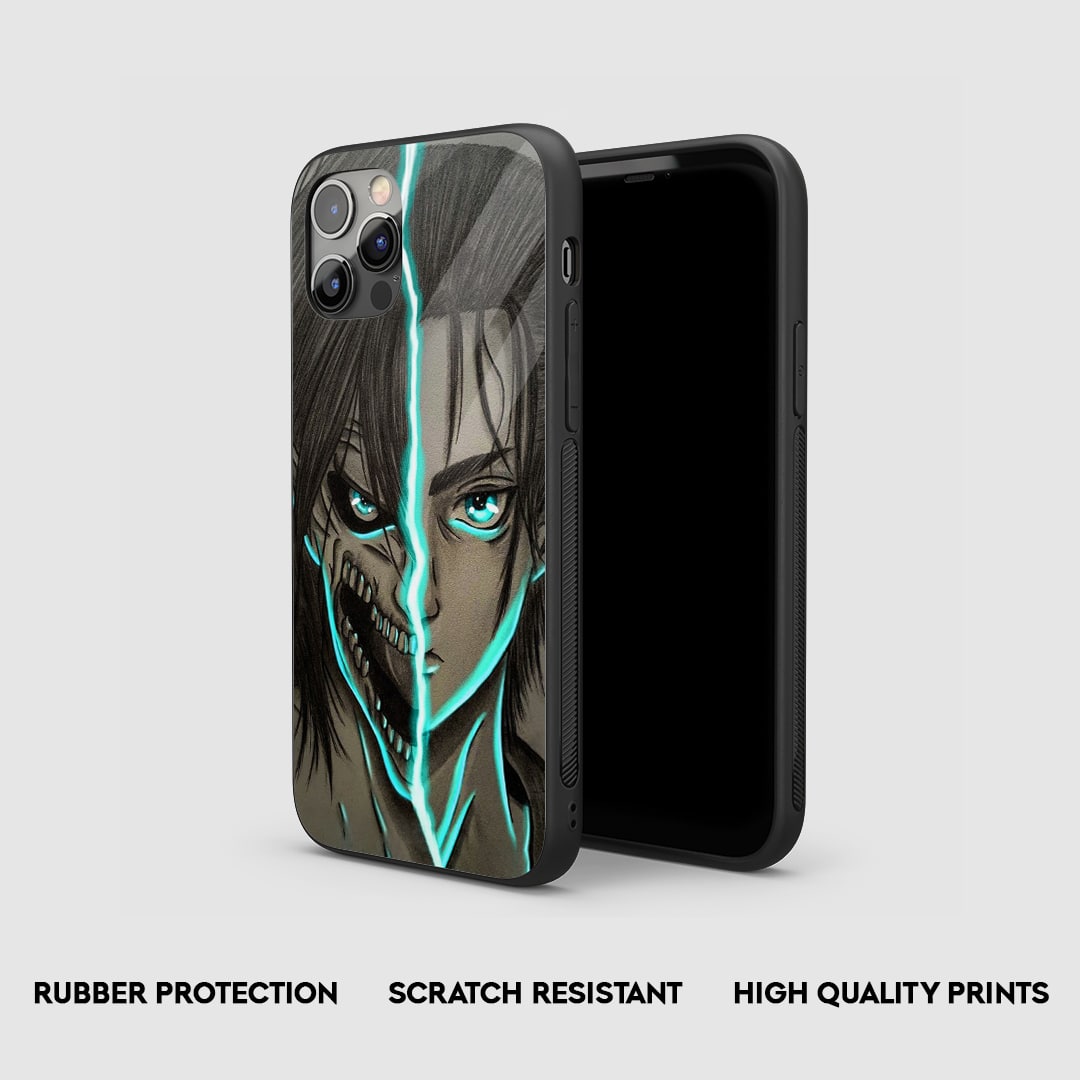Side view of the Eren War Titan Armored Phone Case, highlighting its thick, protective silicone material.