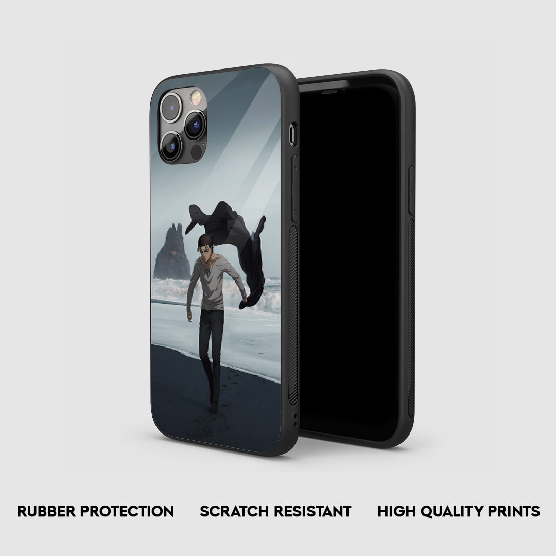 Side view of the Eren Yeager Beach Armored Phone Case, highlighting its thick, protective silicone material.