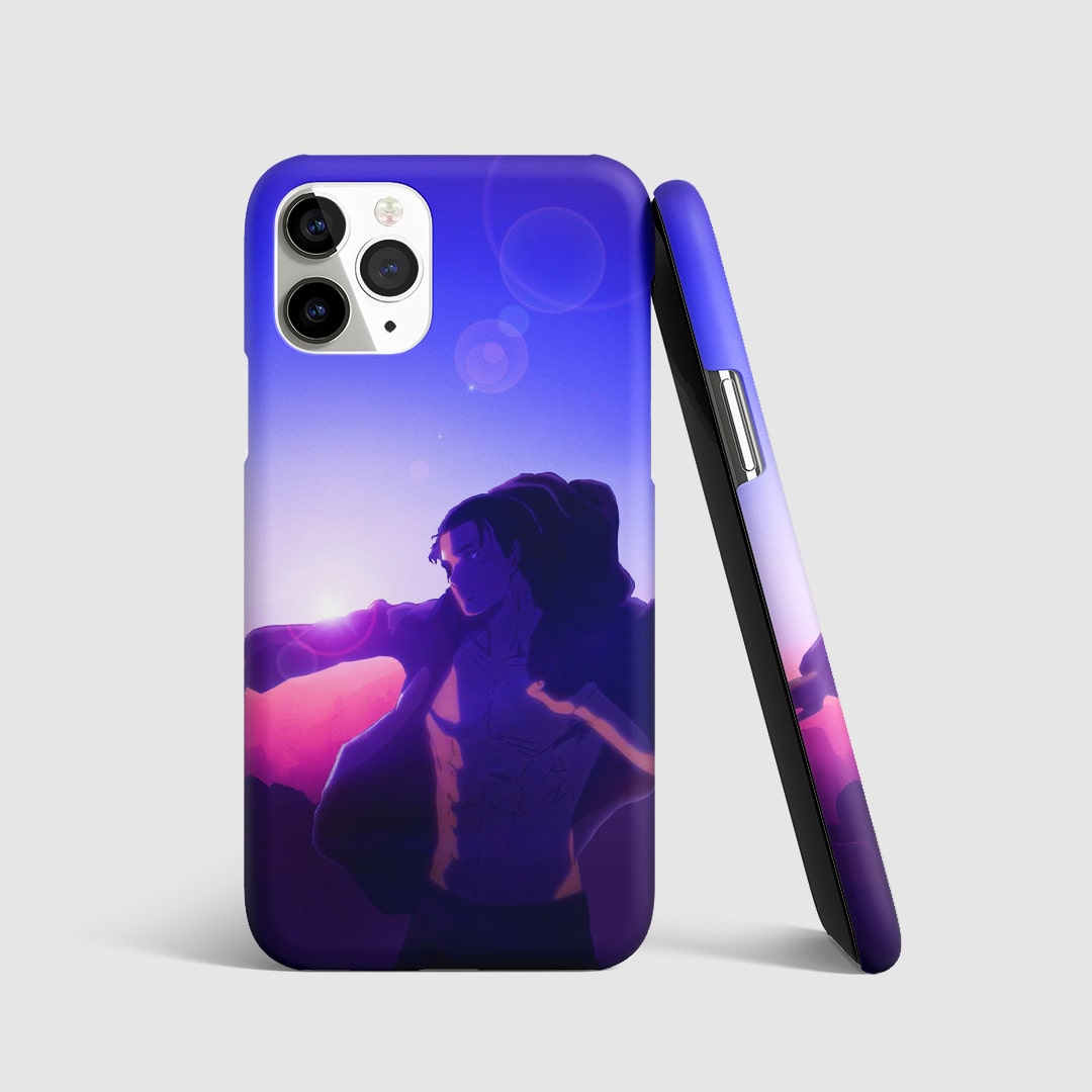 Striking, colorful artwork of Eren Yeager from "Attack on Titan" on phone cover.