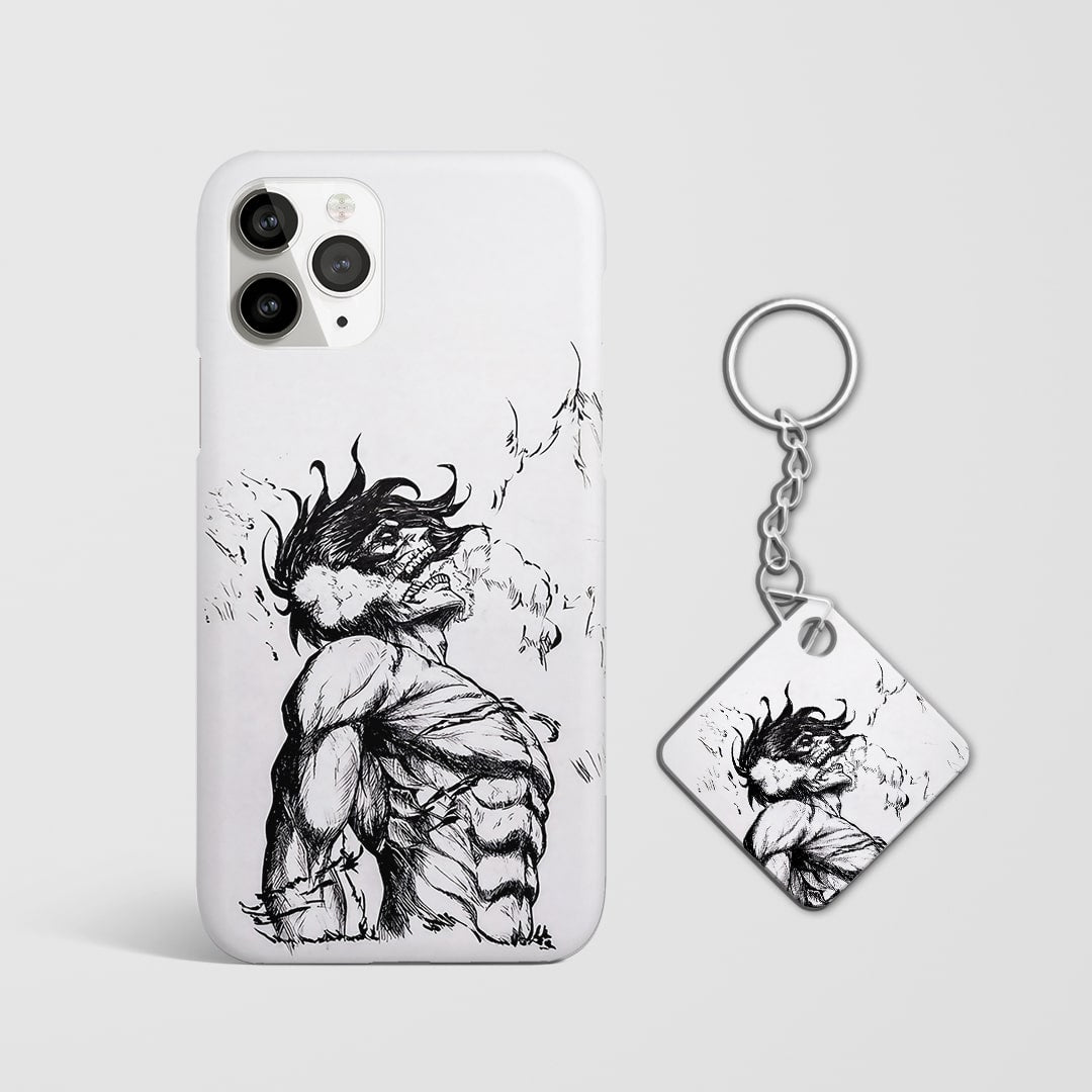 Back view featuring sketched Eren titan transformation design with Keychain.