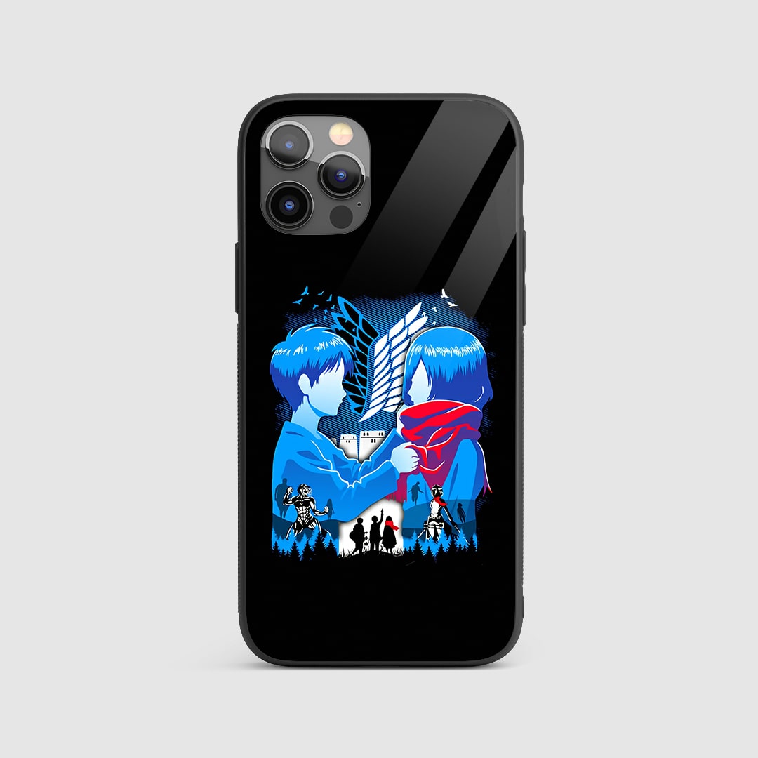 Eren & Mikasa Silicone Armored Phone Case featuring striking artwork of Eren and Mikasa.