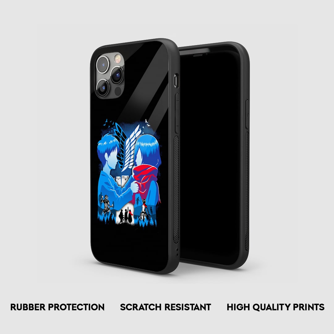Side view of the Eren & Mikasa Armored Phone Case, highlighting its thick, protective silicone material.