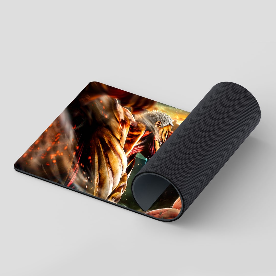 Smooth Eren vs Armored Titan themed desk mat