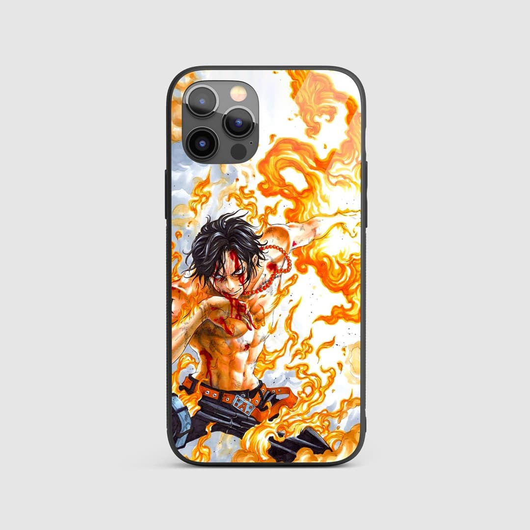 Fire Fist Ace Silicone Armored Phone Case with vibrant artwork depicting Ace's fire abilities.