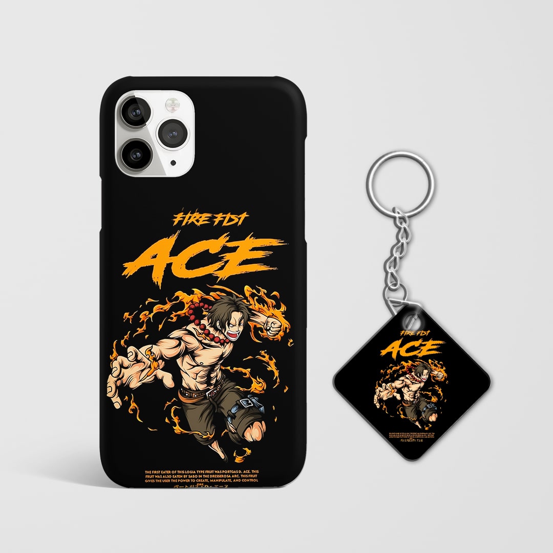 Back view of Fire Fist Ace Minimal Phone Cover showing subtle anime art With Keychain.