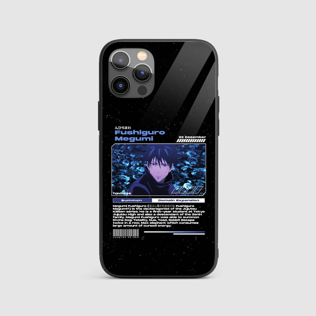 Fushiguro Synopsis Silicone Armored Phone Case with key symbols representing Megumi Fushiguro's character traits.