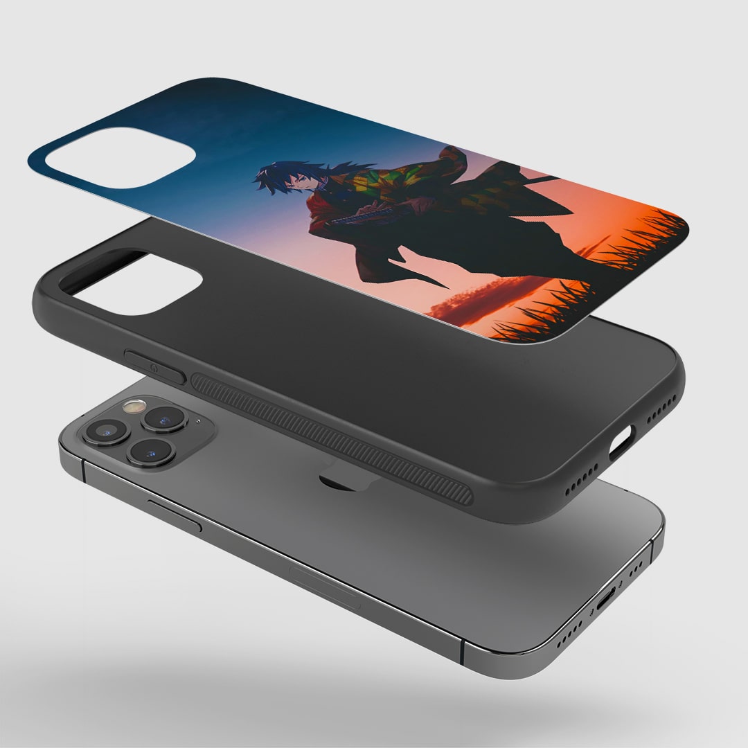Giyu Aesthetic Phone Case installed on a smartphone, offering robust protection and a serene design.