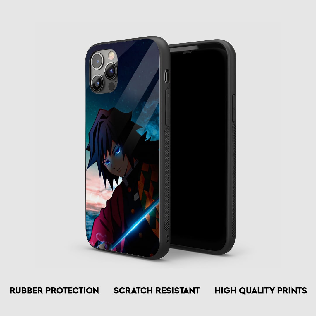 Side view of the Giyu Tomioka Armored Phone Case, highlighting its thick, protective silicone material.