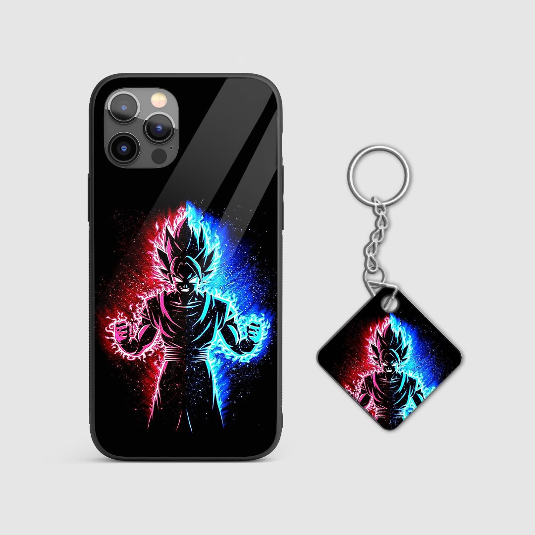 Artistic portrayal of Goku’s fusion characters Vegito and Gogeta on the phone case with Keychain.