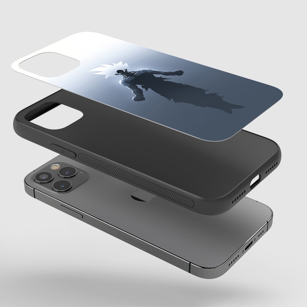 Goku Darklight Phone Case fitted on a smartphone, providing easy access to all ports and buttons.