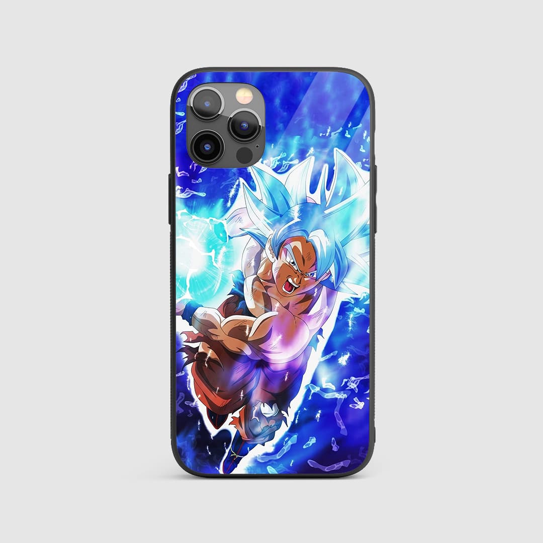 Goku Blue Kaioken Silicone Armored Phone Case displaying Goku using the Blue Kaioken technique.