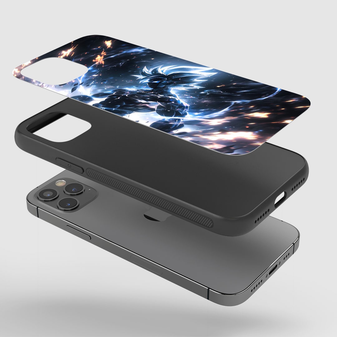 Goku Dark Phone Case installed on a smartphone, ensuring full access to all device functionalities.