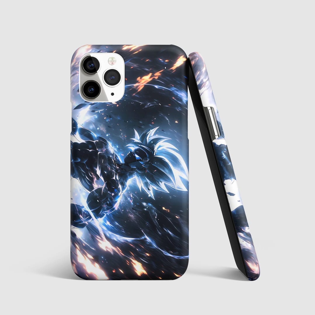 Shadowy Goku design on a dark-themed phone cover.