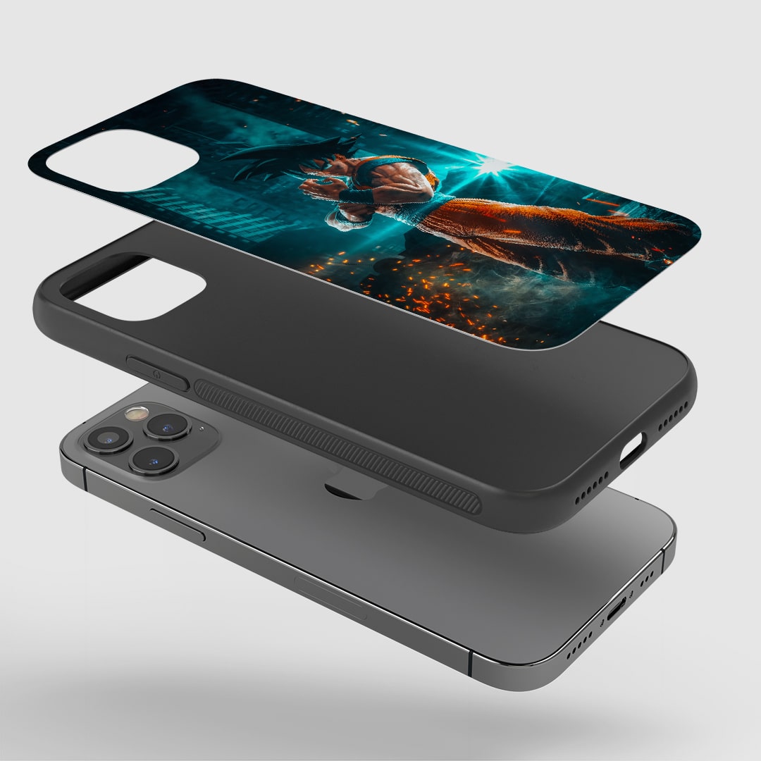 Goku Training Phone Case installed on a smartphone, ensuring access to all device functionalities.