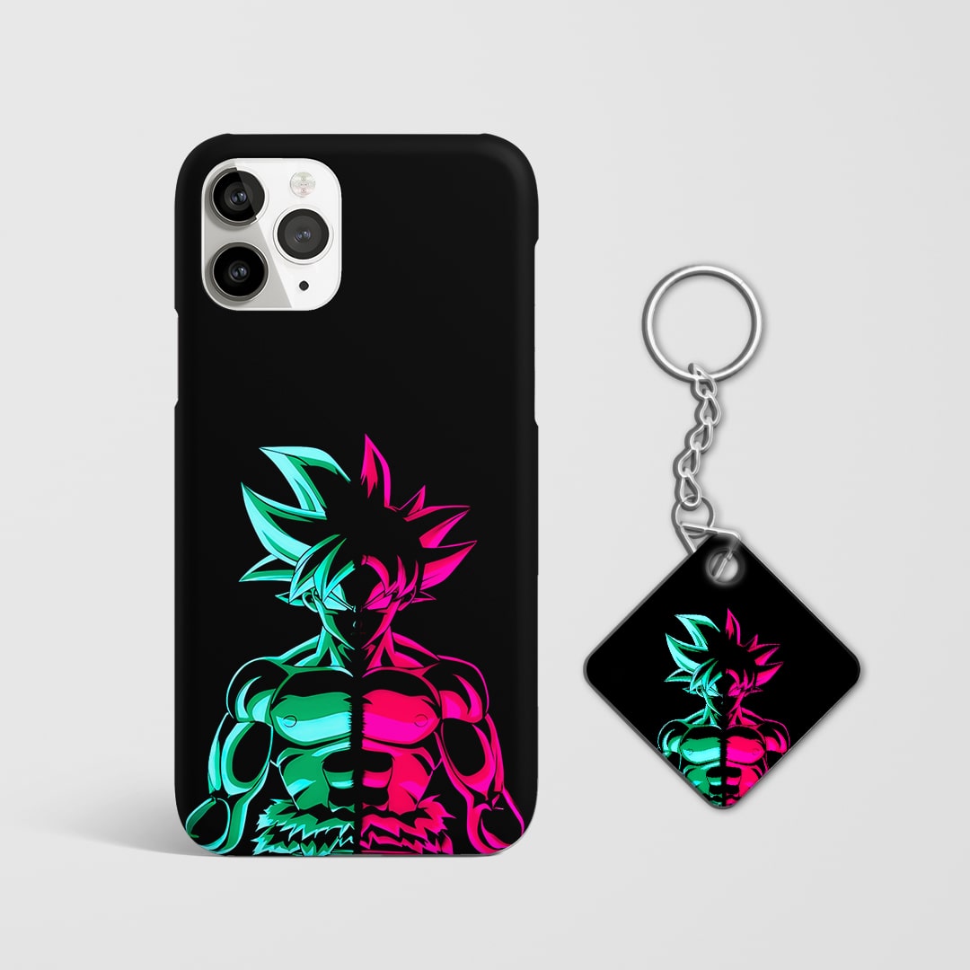 Back view of Goku Neon Cover featuring colorful Saiyan design with Keychain.