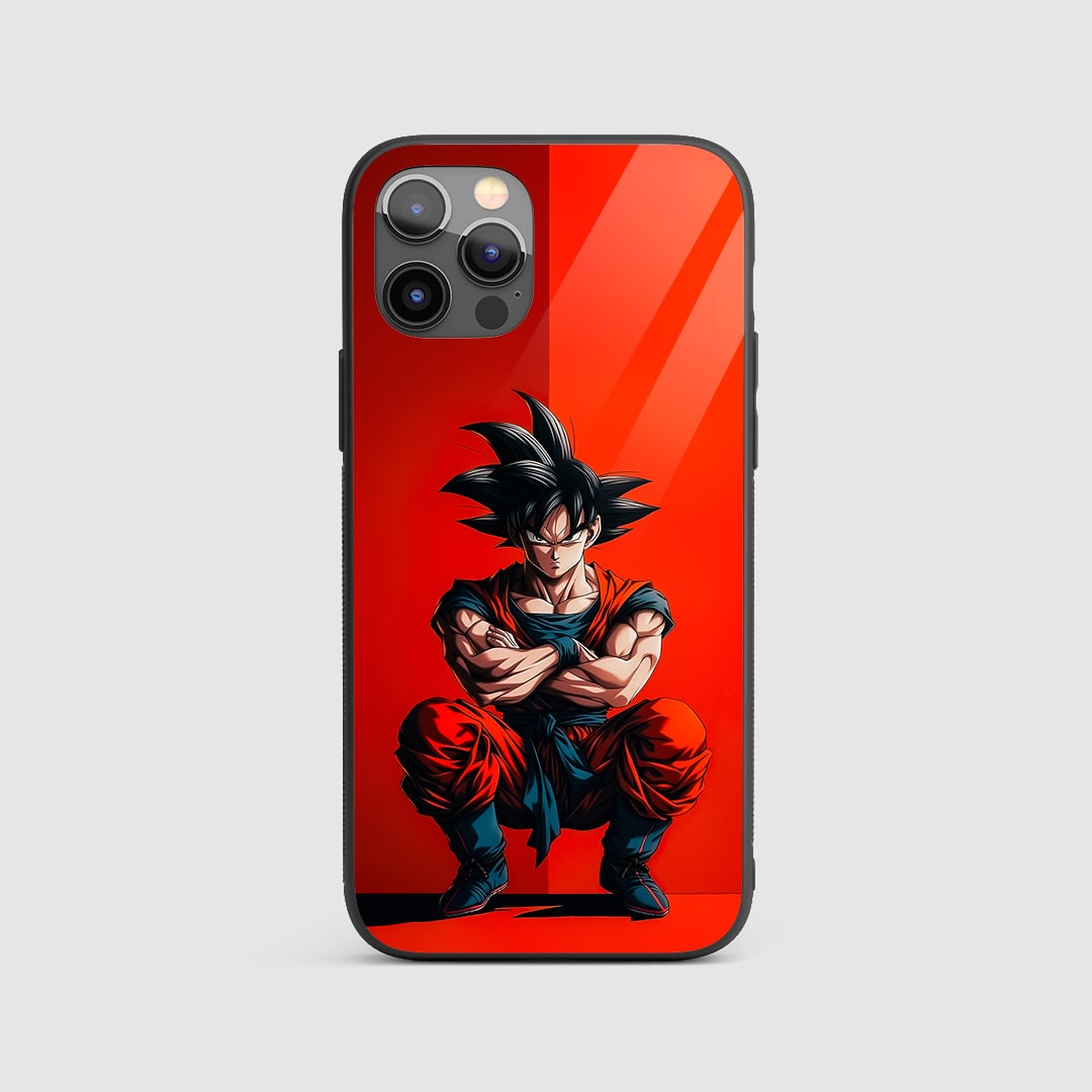 Goku Red Silicone Armored Phone Case front view with fiery red design.