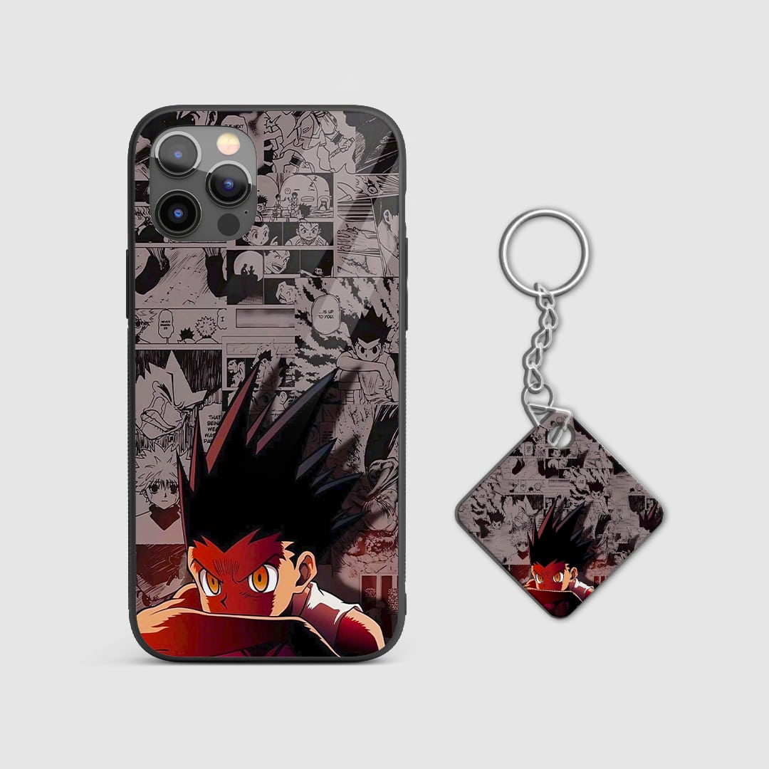 Anime silicone armored phone cover Gon Freecss manga design with Keychain