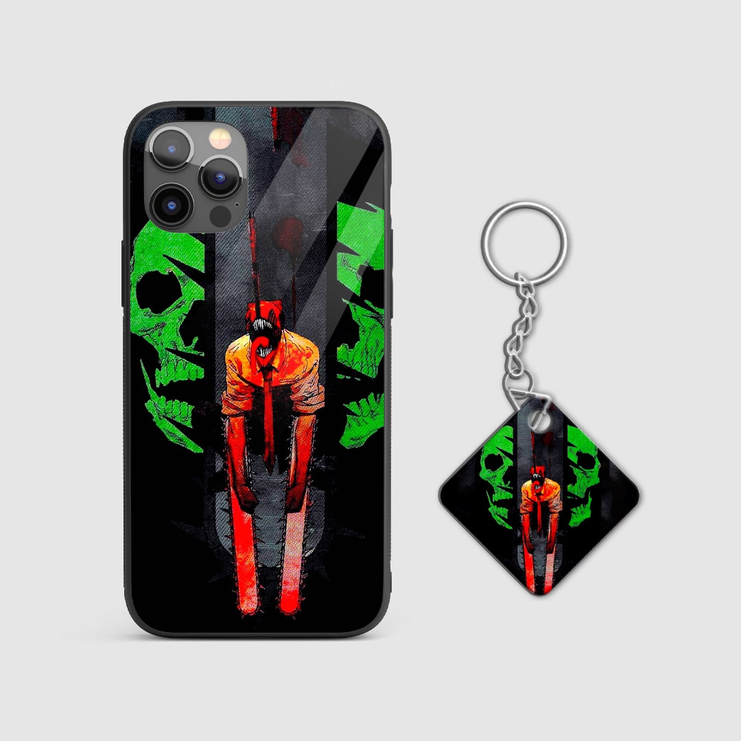 Back design of Chainsaw Man Green Reaper Denji armored case with Keychain