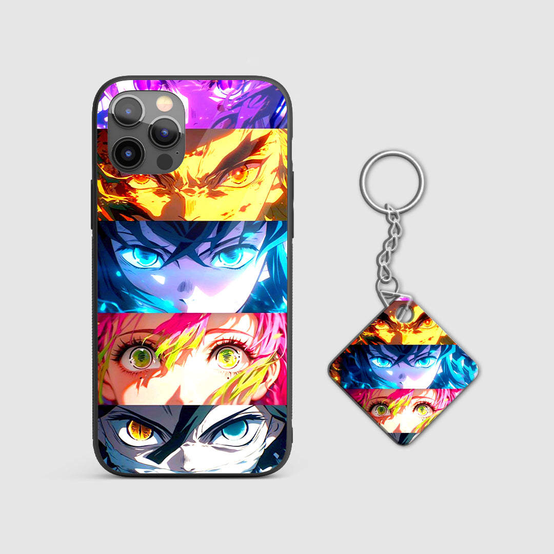 Durable Hashira Eyes Collage silicone armored case with Keychain