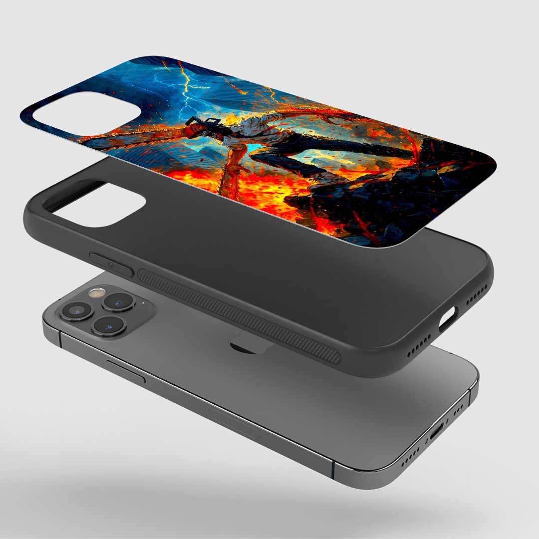 Close-up of durable Hellfire Hero silicone phone cover